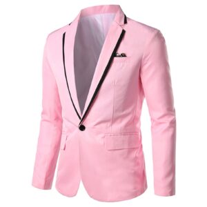 men's slim fit lightweight suit jacket one button lapel slim fit business blazer casual wedding party sport coat (pink,large)