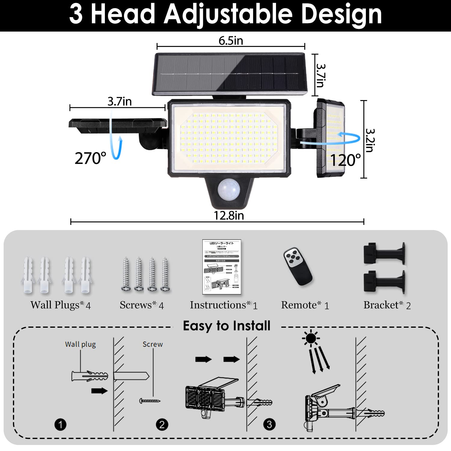 HAARAY Motion Sensor Outdoor Lights with Remote, IP67 Waterproof, Only for Wall Mount, 304 LED Solar Security Flood Light for Outside Garden Yard Patio Garage Porch (2 Pack)