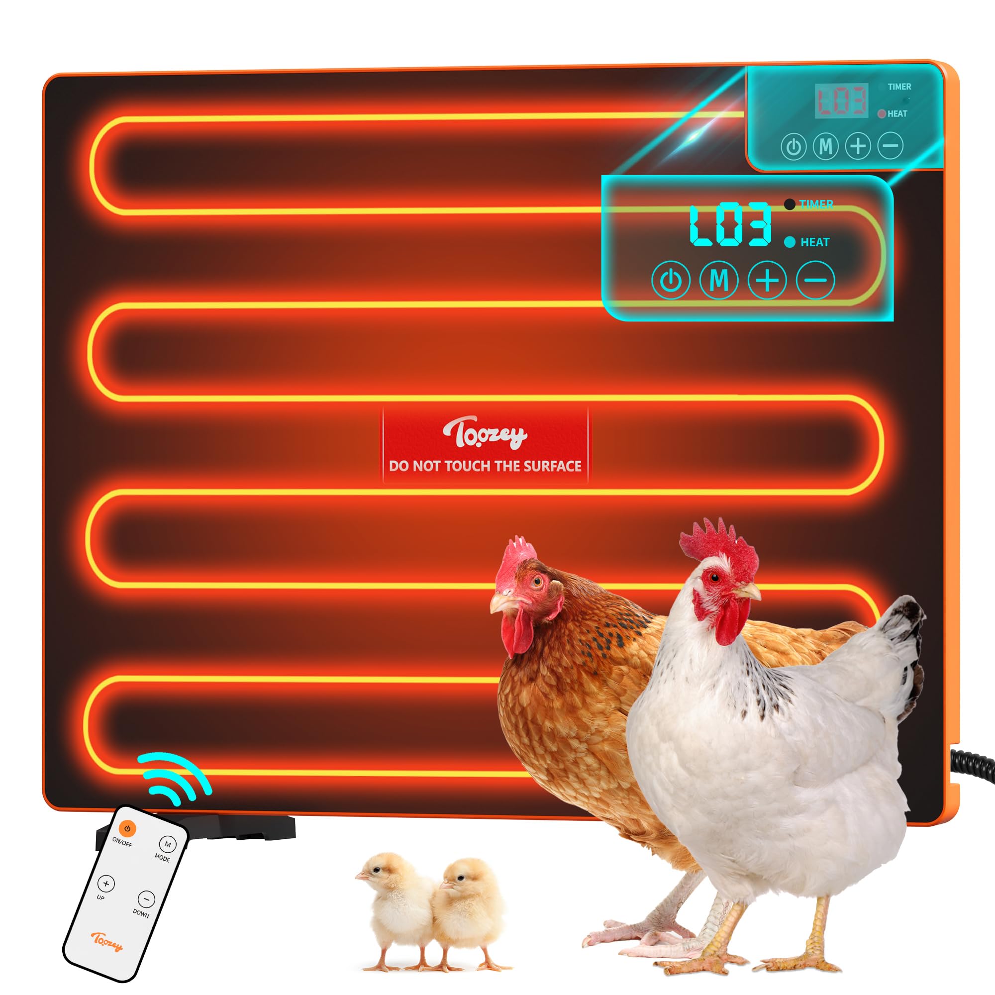 Toozey Chicken Coop Heater, Radiant Heat Chicken Heater with Adjustable Temperature and Cycle Timer, 200 Watts Quick Heater for Chicken Coop with Thermostat, Safer Than Brooder Lamp, 16.9"x13"