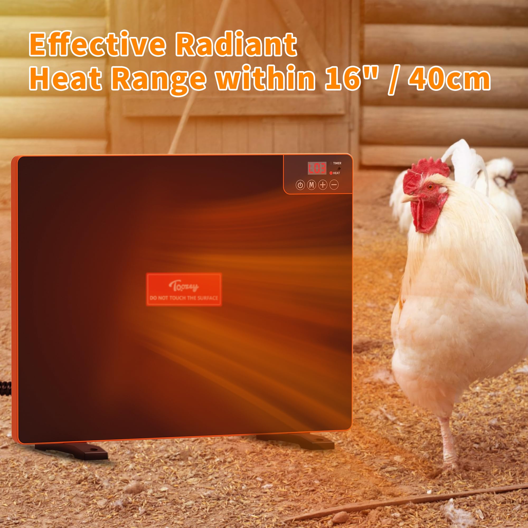 Toozey Chicken Coop Heater, Radiant Heat Chicken Heater with Adjustable Temperature and Cycle Timer, 200 Watts Quick Heater for Chicken Coop with Thermostat, Safer Than Brooder Lamp, 16.9"x13"