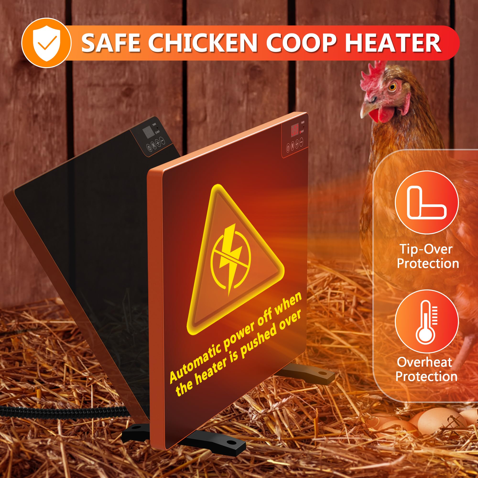 Toozey Chicken Coop Heater, Radiant Heat Chicken Heater with Adjustable Temperature and Cycle Timer, 200 Watts Quick Heater for Chicken Coop with Thermostat, Safer Than Brooder Lamp, 16.9"x13"