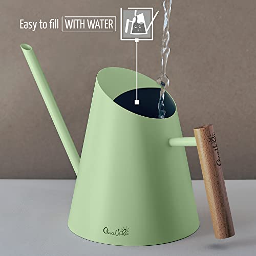 Grehge an Indoor Plants, Small Stainless Water Can Wooden Handle for House and Office Bonsai Flowers, Cute Watering Can Garden Sculpture Outdoor Decoration