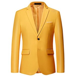 mens solid slim fit blazer jacket two button notched lapel business suit classic business daily party sport coat (yellow,xx-large)