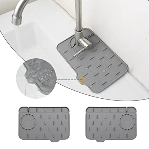 2-Pack Bytelive Silicone Sink Mat, Mini Sink Splash Guard and Soap Sponge Holder for Kitchen Countertop Protect with Self Draining Design (Gray+Gray, 8.3" x 5.7")