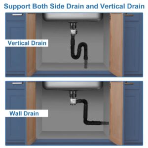 Bathroom-Sink-Drain-Kit: Flex-drain Kit with Flexible & Expandable P-trap Sink Drain Pipe, Snappy Trap with Built-in Anti-clogging Stopper, for 1-1/4'' & 1-1/2'' Drain Hole, RV Sink Drain