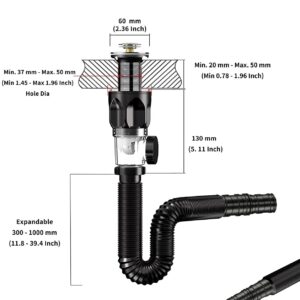 Bathroom-Sink-Drain-Kit: Flex-drain Kit with Flexible & Expandable P-trap Sink Drain Pipe, Snappy Trap with Built-in Anti-clogging Stopper, for 1-1/4'' & 1-1/2'' Drain Hole, RV Sink Drain