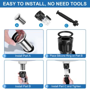 Bathroom-Sink-Drain-Kit: Flex-drain Kit with Flexible & Expandable P-trap Sink Drain Pipe, Snappy Trap with Built-in Anti-clogging Stopper, for 1-1/4'' & 1-1/2'' Drain Hole, RV Sink Drain