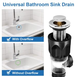 Bathroom-Sink-Drain-Kit: Flex-drain Kit with Flexible & Expandable P-trap Sink Drain Pipe, Snappy Trap with Built-in Anti-clogging Stopper, for 1-1/4'' & 1-1/2'' Drain Hole, RV Sink Drain