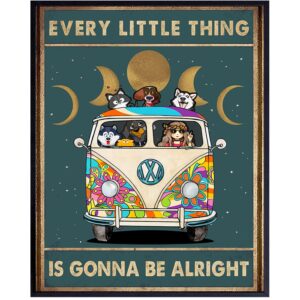 Flower Child Hippie Wall Art - Cute Positive Saying Wall Art - Retro Inspiration Gift for Woman - 60's Hippie Room Decor - Boho-chic hippie bus Poster - Every Little Thing Is Gonna Be Alright 8x10