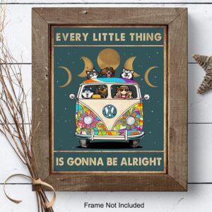 Flower Child Hippie Wall Art - Cute Positive Saying Wall Art - Retro Inspiration Gift for Woman - 60's Hippie Room Decor - Boho-chic hippie bus Poster - Every Little Thing Is Gonna Be Alright 8x10