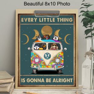 Flower Child Hippie Wall Art - Cute Positive Saying Wall Art - Retro Inspiration Gift for Woman - 60's Hippie Room Decor - Boho-chic hippie bus Poster - Every Little Thing Is Gonna Be Alright 8x10