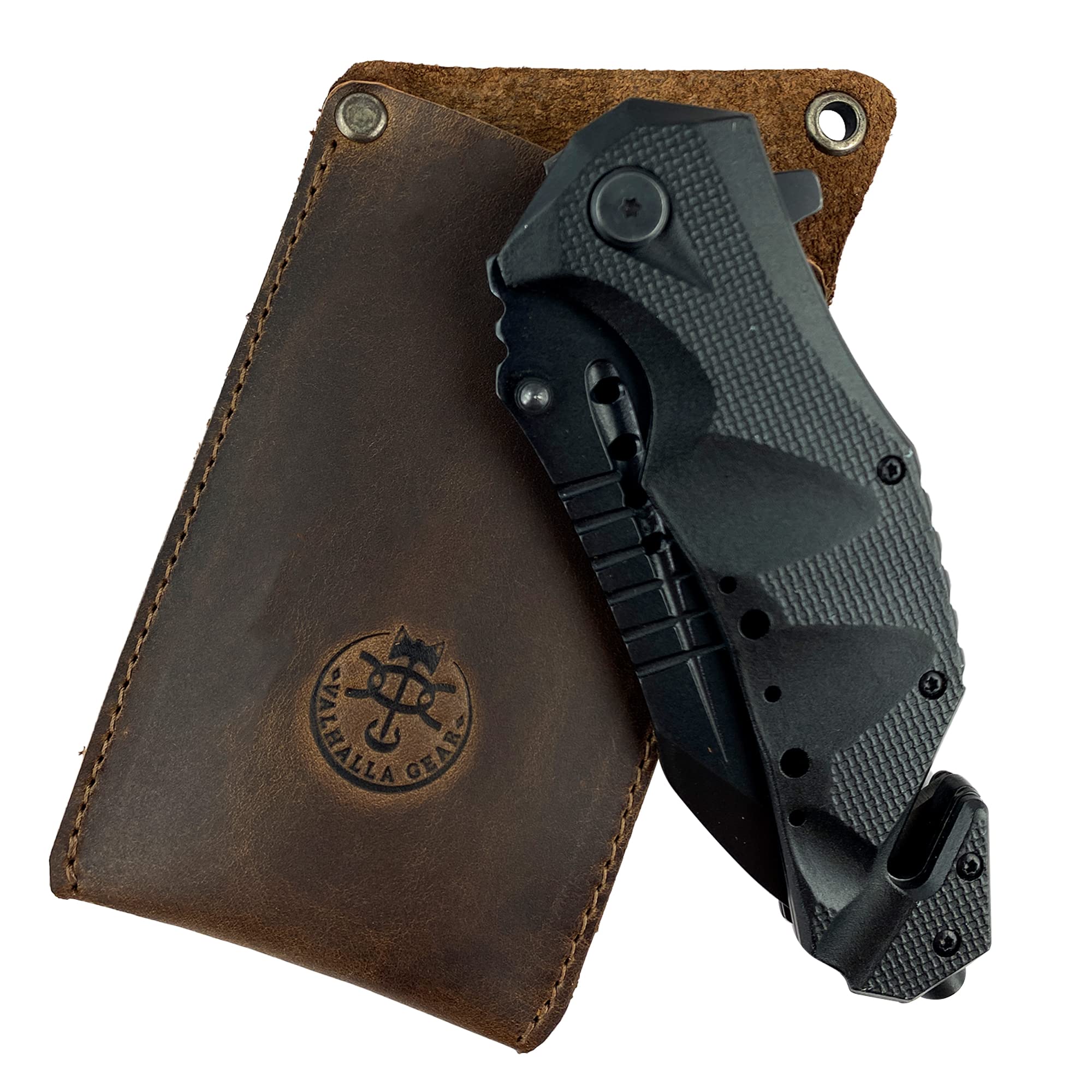 Valhalla Gear, Rectangular Knife Sheath, Vertical Holster, Multitool Holder, Tool Case, Camping and Outdoor Accessories, Full Grain Leather, Handmade, Bourbon Brown