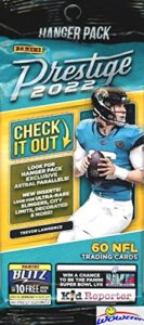 2022 panini prestige football exclusive huge factory sealed hanger with (60) cards! look for rookie & autos of kenny pickett, matt corral, malik willis & more! look for astral parallels! wowzzer!