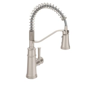 moen 5927srs belfield one-handle pre-rinse spring kitchen faucet with power boost, spot resist stainless