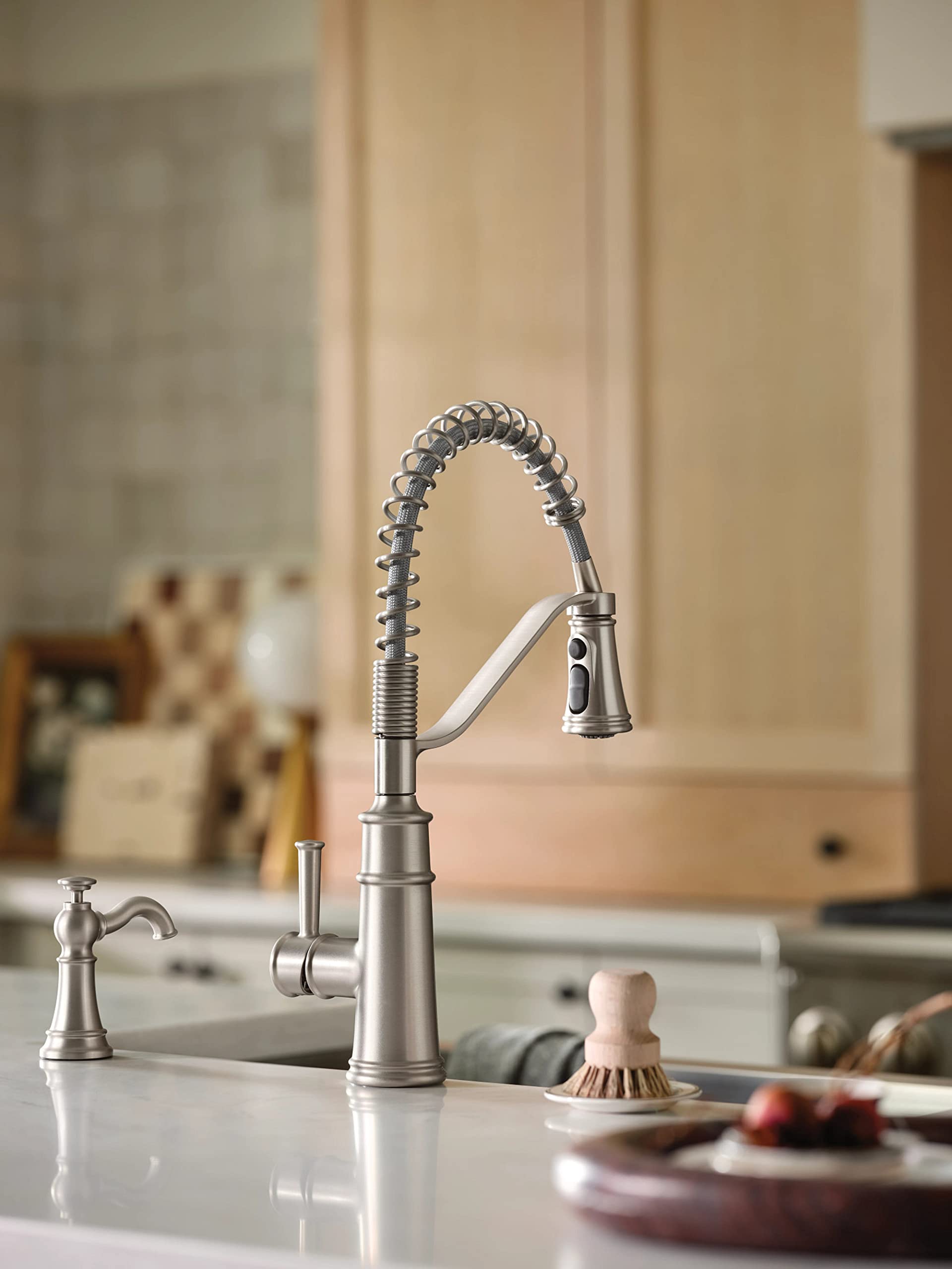 Moen 5927SRS Belfield One-Handle Pre-Rinse Spring Kitchen Faucet with Power Boost, Spot Resist Stainless