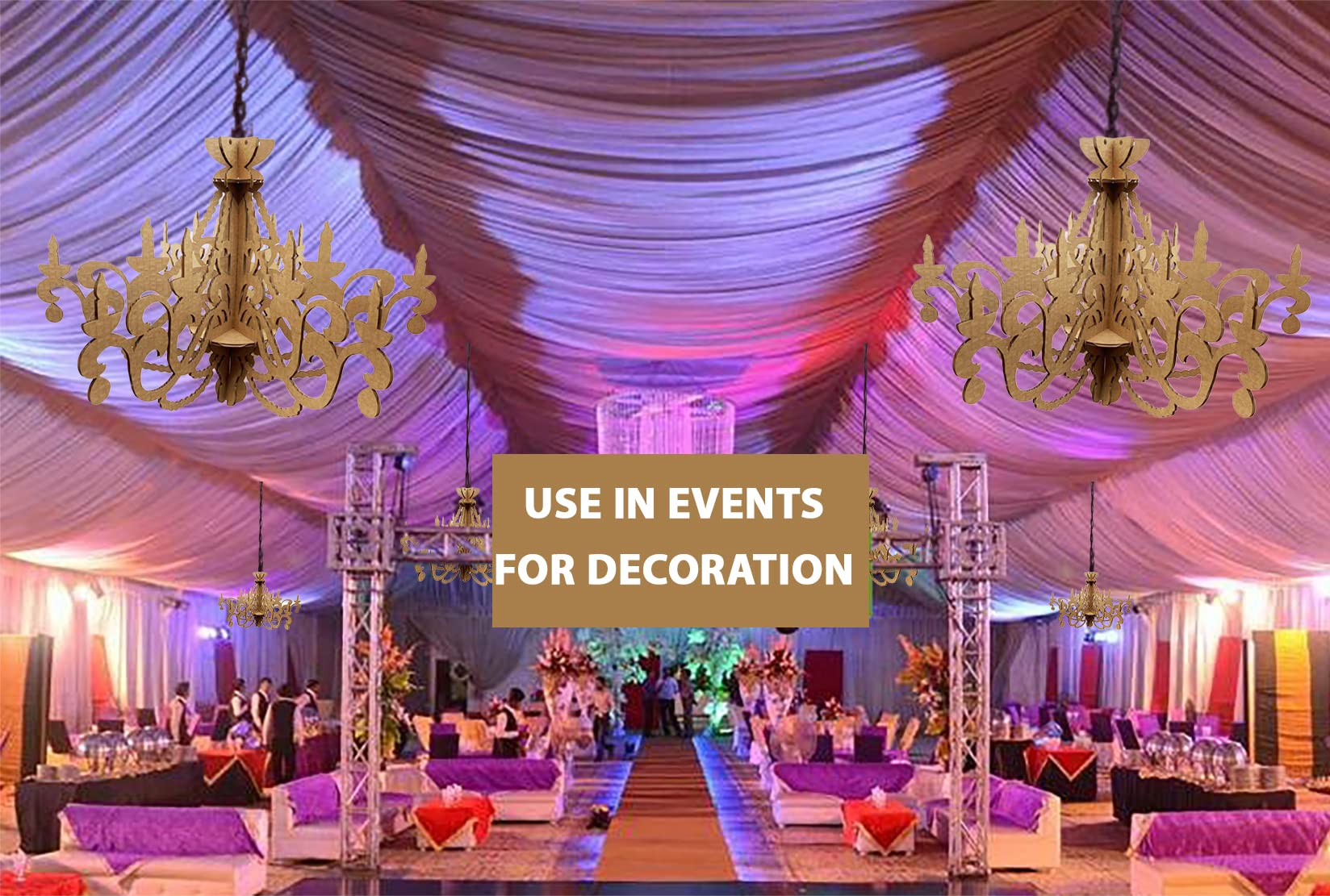 20'' wide Cardboard chandelier Model 2 | 5 branches | perfect decoration for ceiling | lightweight | made in USA | Model 2