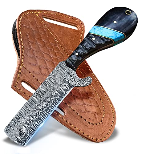 Warlocks Club Handmade Damascus Hunting Knife, 8" Fixed Blade Knife with Sheath, Full Tang Cowboy Knife, Skinning Knife, EDC Bull Cutter Knife for Outdoor Camping