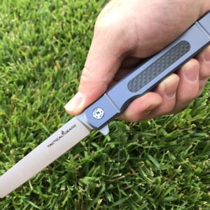 TACTICAL GEARZ Pocket Folding Knife w/Titanium Handle for EDC! D2 Steel Tanto Blade! (Tatsu Standard Blue)