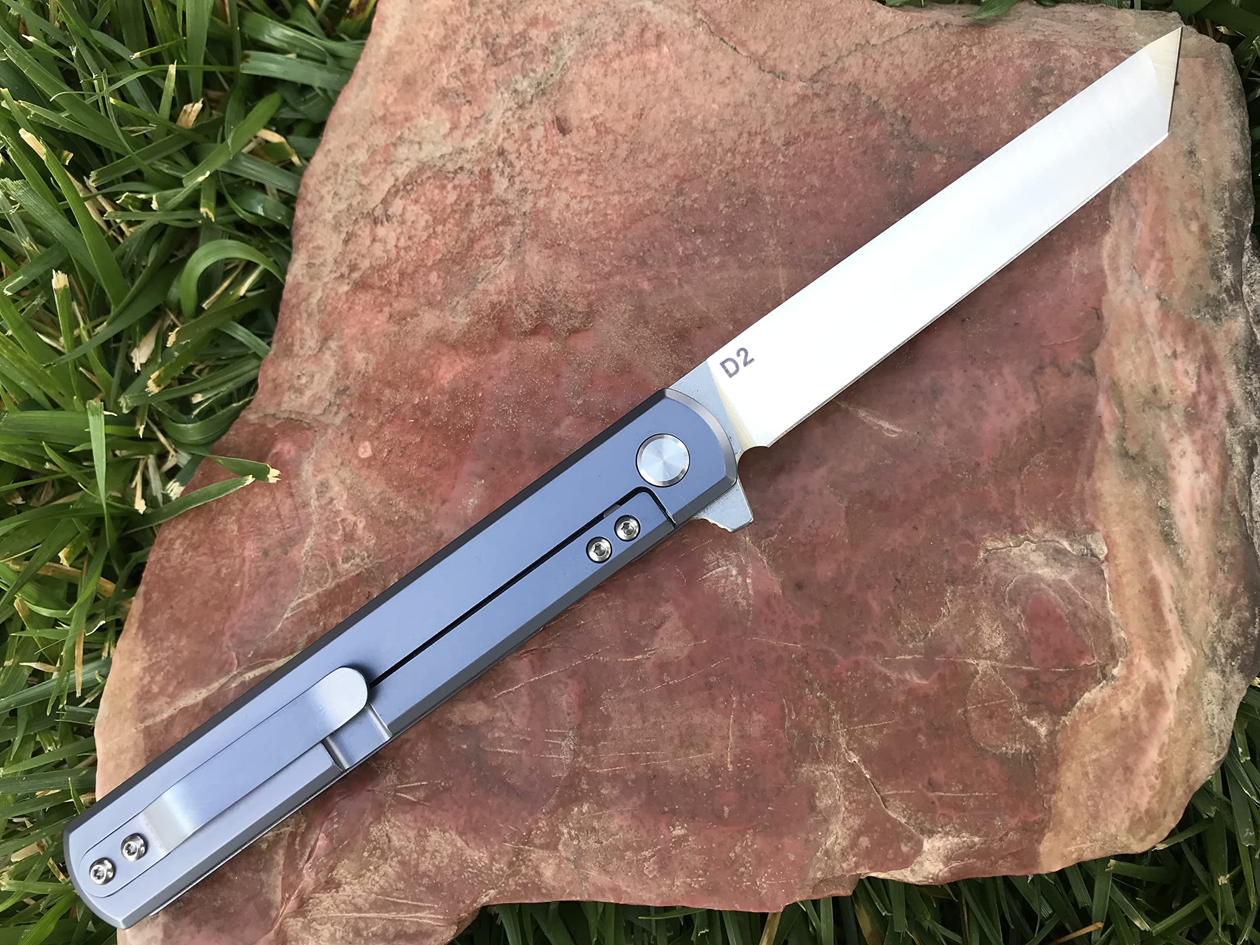 TACTICAL GEARZ Pocket Folding Knife w/Titanium Handle for EDC! D2 Steel Tanto Blade! (Tatsu Standard Blue)