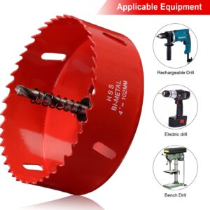 Hole Saw 4” (102mm) for Wood, HSS Bi-Metal Hole Cutter with Pilot Drill Bit for Plastic, Plastboard, Cornhole, Ceiling and Drywall