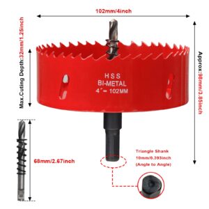 Hole Saw 4” (102mm) for Wood, HSS Bi-Metal Hole Cutter with Pilot Drill Bit for Plastic, Plastboard, Cornhole, Ceiling and Drywall