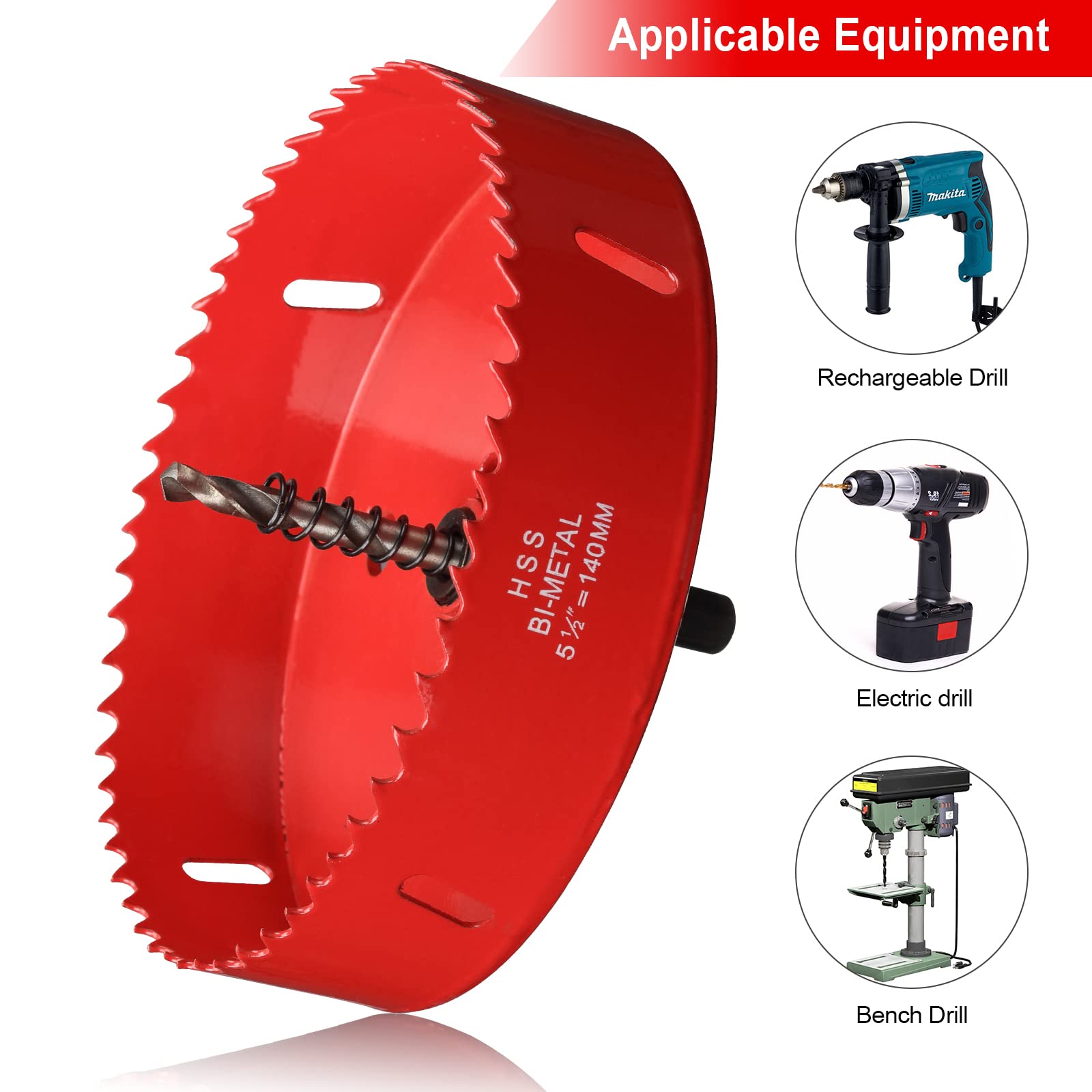 Hole Saw 5 1/2” (140mm) for Wood, HSS Bi-Metal Hole Cutter with Pilot Drill Bit for Plywood, Cornhole, Ceiling and Drywall