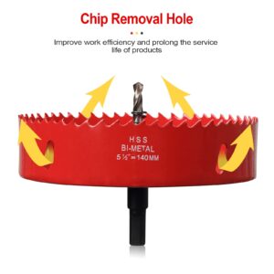 Hole Saw 5 1/2” (140mm) for Wood, HSS Bi-Metal Hole Cutter with Pilot Drill Bit for Plywood, Cornhole, Ceiling and Drywall