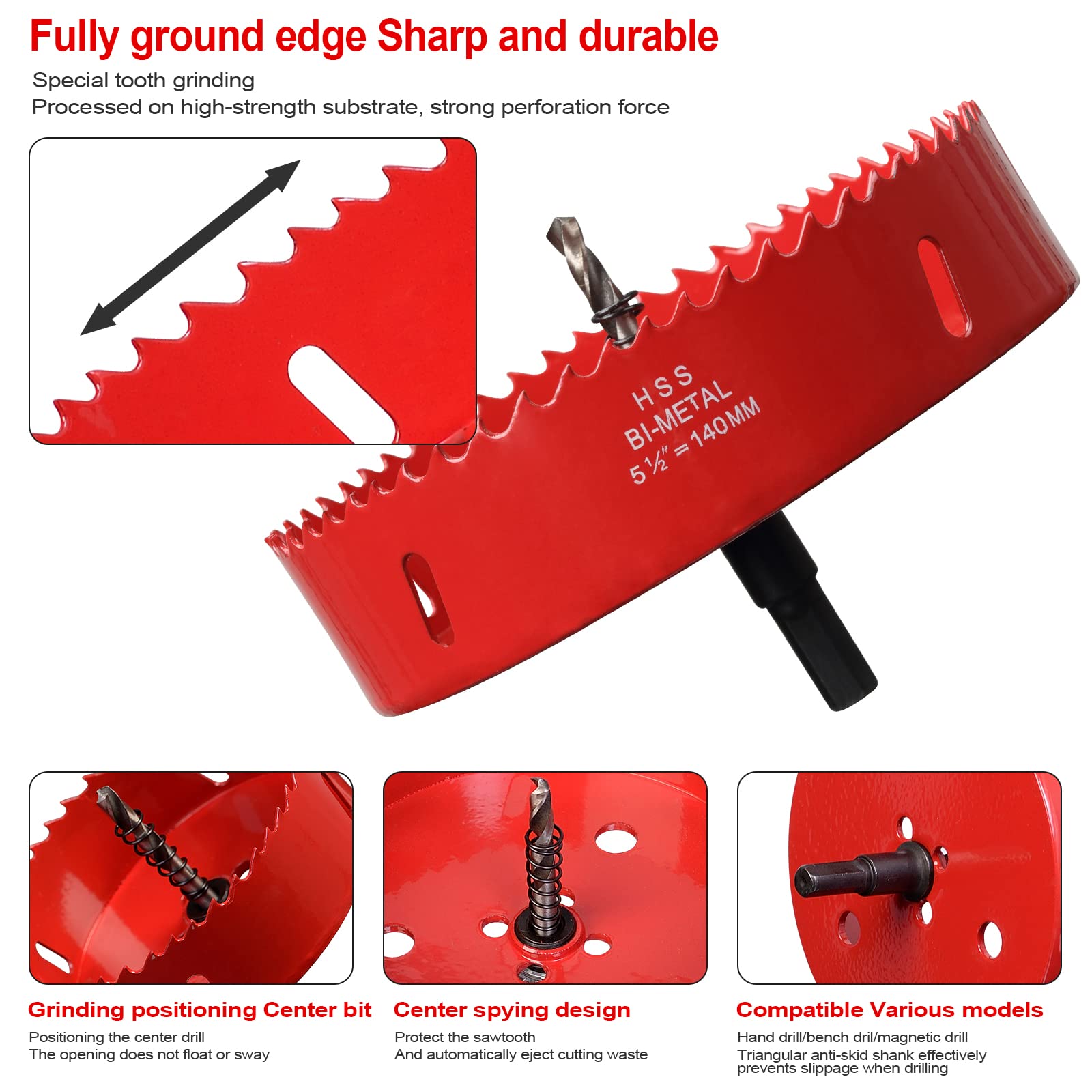 Hole Saw 5 1/2” (140mm) for Wood, HSS Bi-Metal Hole Cutter with Pilot Drill Bit for Plywood, Cornhole, Ceiling and Drywall