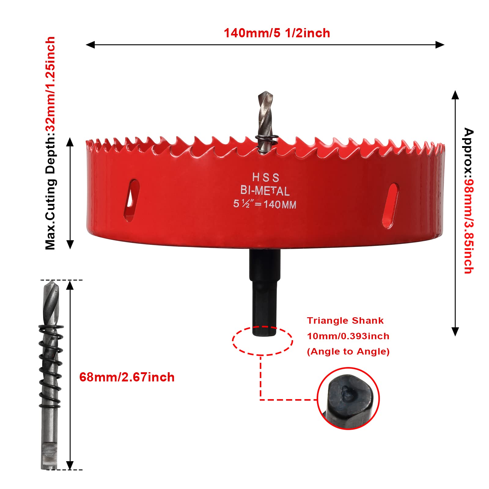Hole Saw 5 1/2” (140mm) for Wood, HSS Bi-Metal Hole Cutter with Pilot Drill Bit for Plywood, Cornhole, Ceiling and Drywall
