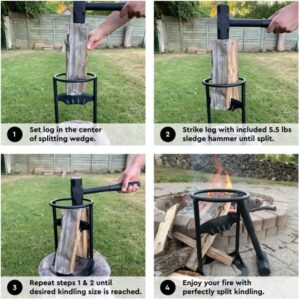 Blue Home XL Kindling Splitter — with 5.5 Lbs Sledge Hammer — Easy Portability — Manual Log Splitter (XL Kindling Splitter)