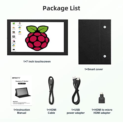 APROTII RasPi Screen, 7 inch 1024x600 IPS Portable Monitor, 5-Points Capacitive Touchscreen Display Mini HDMI Monitor for Laptop RasPi 4B 3B+3A+ & Banana Pi win7/8/10/11 & Game Consoles