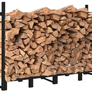 Khordin 8ft Firewood Rack Outdoor Adjustable Heavy Duty Wood Rack Fire Wood Holder for Indoor Storage Fireplace Metal Lumber Organizer Wood Stand Stacker, Black