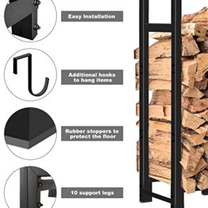 Khordin 8ft Firewood Rack Outdoor Adjustable Heavy Duty Wood Rack Fire Wood Holder for Indoor Storage Fireplace Metal Lumber Organizer Wood Stand Stacker, Black
