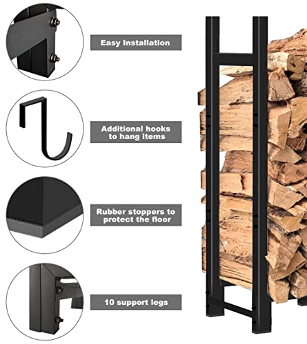 Khordin 8ft Firewood Rack Outdoor Adjustable Heavy Duty Wood Rack Fire Wood Holder for Indoor Storage Fireplace Metal Lumber Organizer Wood Stand Stacker, Black