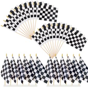 lybutty black and white checkered racing stick flag small mini hand held nascar race car flags,5x8 inch,20 pack