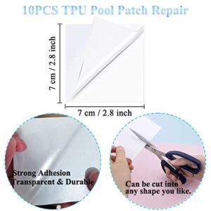 10 Packs TPU Air Mattress Patch Repair Kit, Clear Vinyl Pool Patches for Inflatables Toys/Boats, Bounce House, Swimming Pool, Waterproof Bag, Tubes Air Bed, Pool Float, Tent, Canvas, Umbrella, 2.8inch