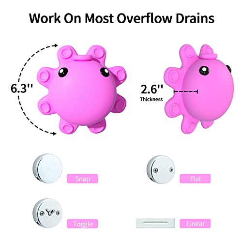 Bath Tub Overflow Drain Cover- Bathtub Drain Cover, Silicone Bathtub Overflow Cover with Suction Cup, Tub Overflow Drain Stopper Adds Inches of Water for Deeper Bath, Bathroom Accessories, Deep Pink