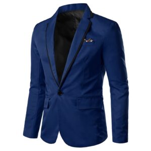men's one button casual blazer lightweight slim fit business daily jacket notched lapel party dinner sports coat (blue,x-large)