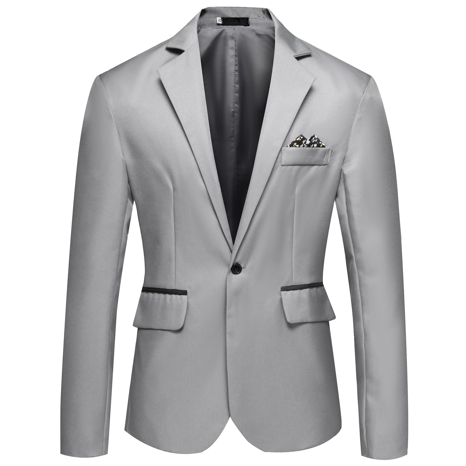 Men's One Button Lightweight Blazer Casual Slim Fit Business Daily Jacket Classic Solid Skinny Party Sports Coat (Grey,4X-Large)