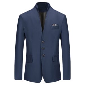 men's casual slim fit blazer 3 buttons stand collar business sports coats lightweight single breasted prom jacket (dark blue,x-large)