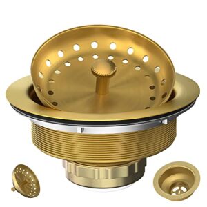 exakey kitchen sink drain assembly gold sink drain strainer with fixed post 3-1/2 inch kitchen drain with strainer basket and drain stopper for standard kitchen sink stainless steel brushed gold