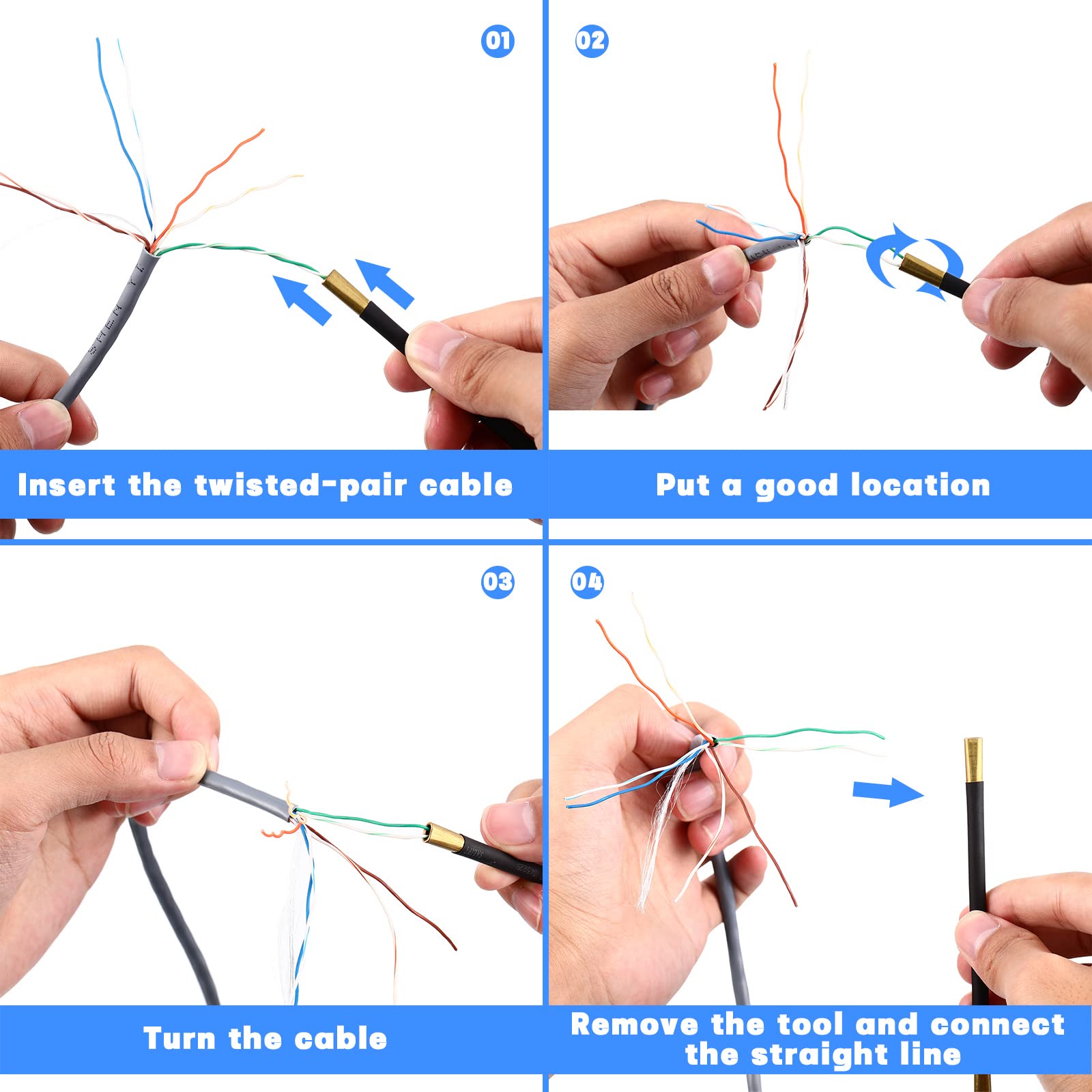 Network Cable Untwist Tool, Engineer Wire Straightener and Wire Stripper Set, Dual Headed Network Cable Looser, Cable Stripper Twisted Wire Separator for CAT5 CAT5e CAT6 CAT7