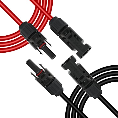 GELRHONR 14AWG Solar Panel Extension Cable,Solar Panel Female to Male Connectors Adaptor Kit for Solar Panels, Photovoltaic Systems(Red+Black) (14AWG 3M/9.8FT M to F)