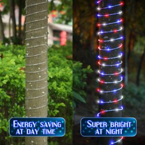 Meonum Solar Halloween Rope Lights Outdoor, 33ft 100 LED Rope Lights Waterproof, PVC Tube Fairy String Lights with 8 Modes for Halloween Night Party Garden Tree Decor (Red Blue White, 2 Pack)