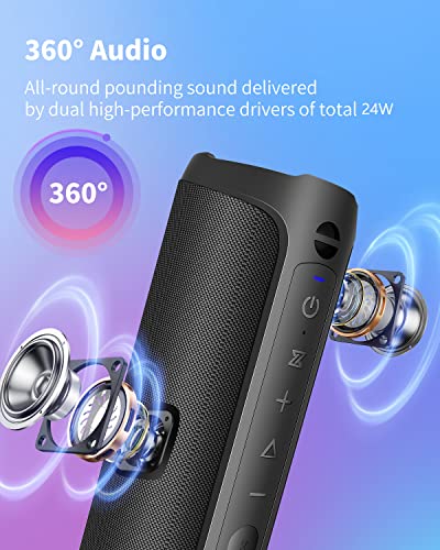 AUKTECH Bluetooth Speakers - Portable Bluetooth Speakers Wireless(100FT) with 20W Loud Stereo Sound, Deeper Bass, RGB Lights, IPX7 Waterproof, Handsfree Mic, 24H Playtime for Home Party Outdoors