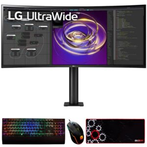 lg 34wp88cn-b 34" 21:9 curved ultrawide qhd (3440 x 1440) pc monitor bundle with deco gear mechanical gaming keyboard, deco gear wired gaming mouse and deco gear gaming mouse pad