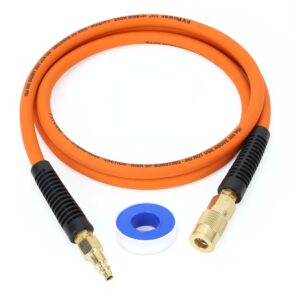 fypower air compressor whip hose 1/4 inch x 6 feet lead in hybrid hose with fittings, flexible and kink resistant, 1/4" industrial quick coupler and plug kit