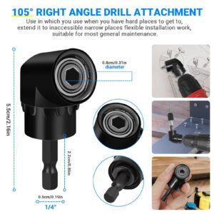 Flexible Drill Bit Extension Set 19pcs, Hex Shank 105°Right Angle Drill Bit Attachment, 3pcs Drill Bit Holder Extension, 1/4 3/8 1/2" Universal Socket Adapter, Screwdriver Bit Kit