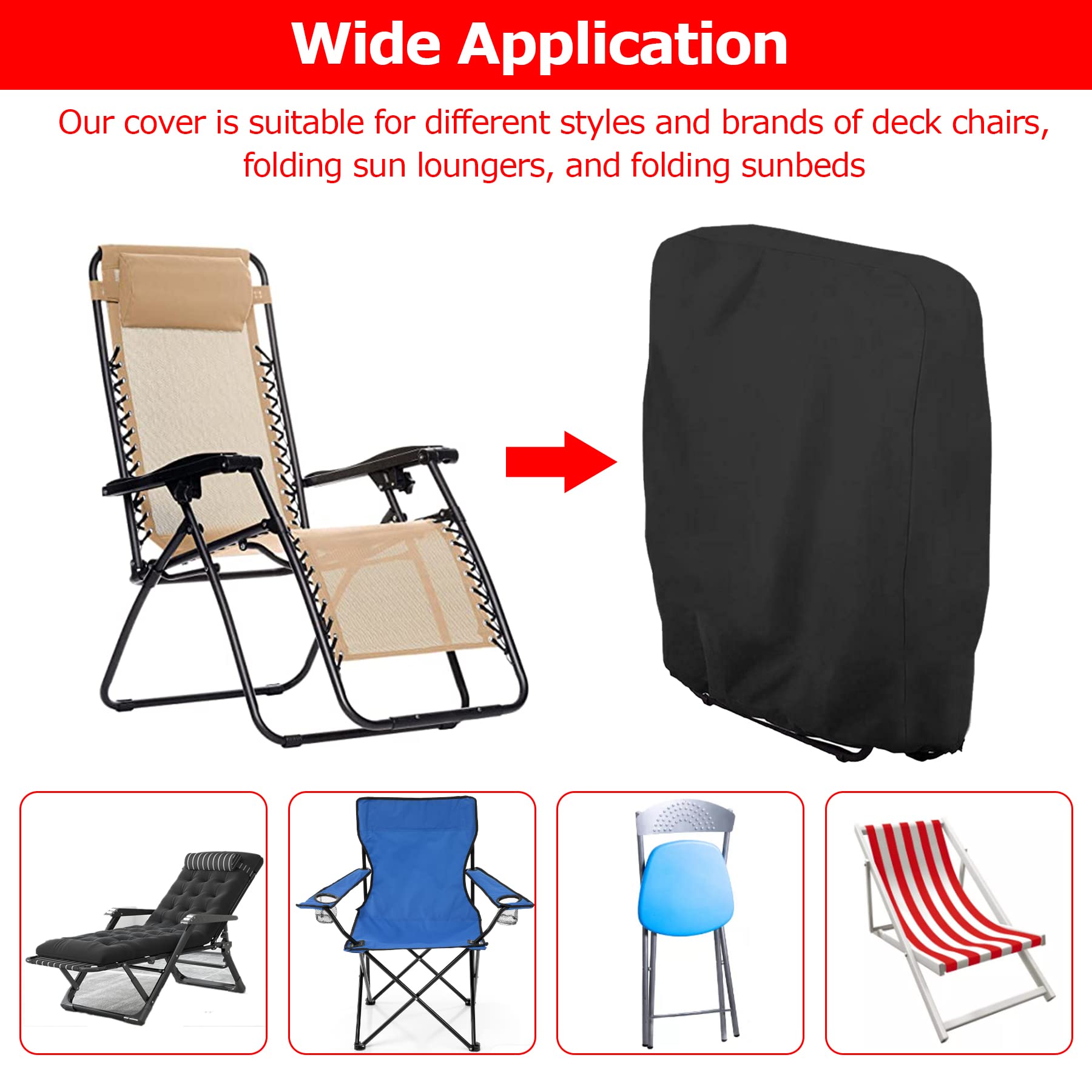 Aofeite Outdoor Folding Zero Gravity Chair Covers, Upgraded Oversized Durable Recliner Cover,420D Oxford Waterproof UV Resistant Lawn Beach Chair Patio Furniture Covers (43Inch Black)