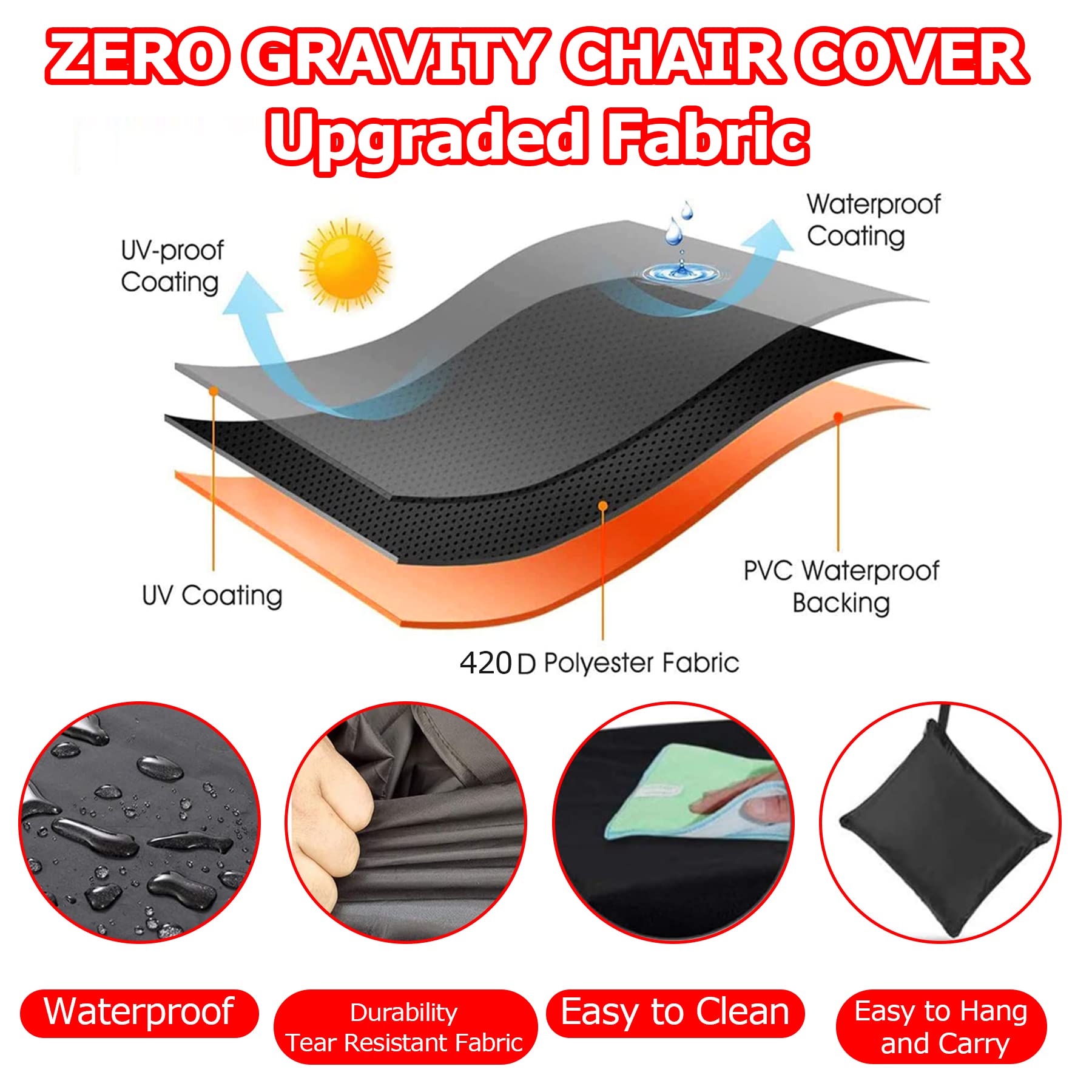 Aofeite Outdoor Folding Zero Gravity Chair Covers, Upgraded Oversized Durable Recliner Cover,420D Oxford Waterproof UV Resistant Lawn Beach Chair Patio Furniture Covers (43Inch Black)